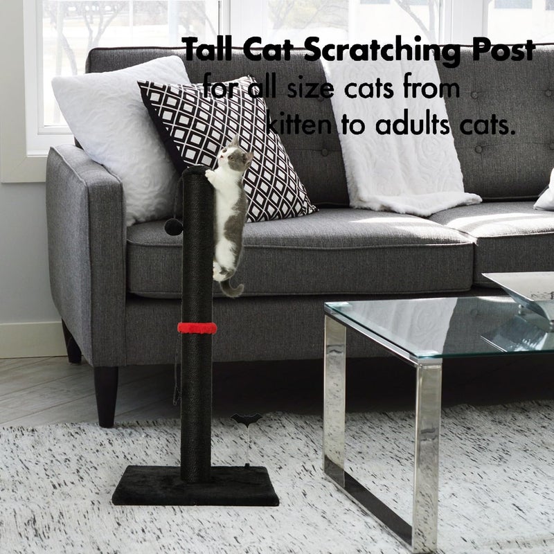 MECOOL Cat Scratching Post Premium Sisal Scratch Posts with Hanging Ball Vertical Scratcher for Indoor Cats and Kittens,Black - Image 5