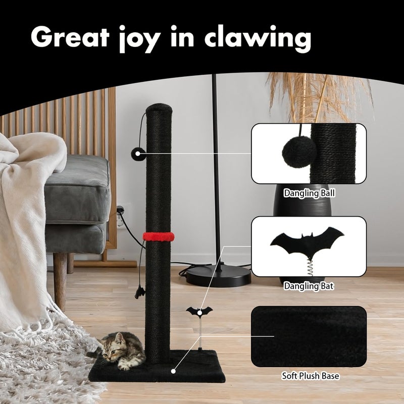 MECOOL Cat Scratching Post Premium Sisal Scratch Posts with Hanging Ball Vertical Scratcher for Indoor Cats and Kittens,Black - Image 2