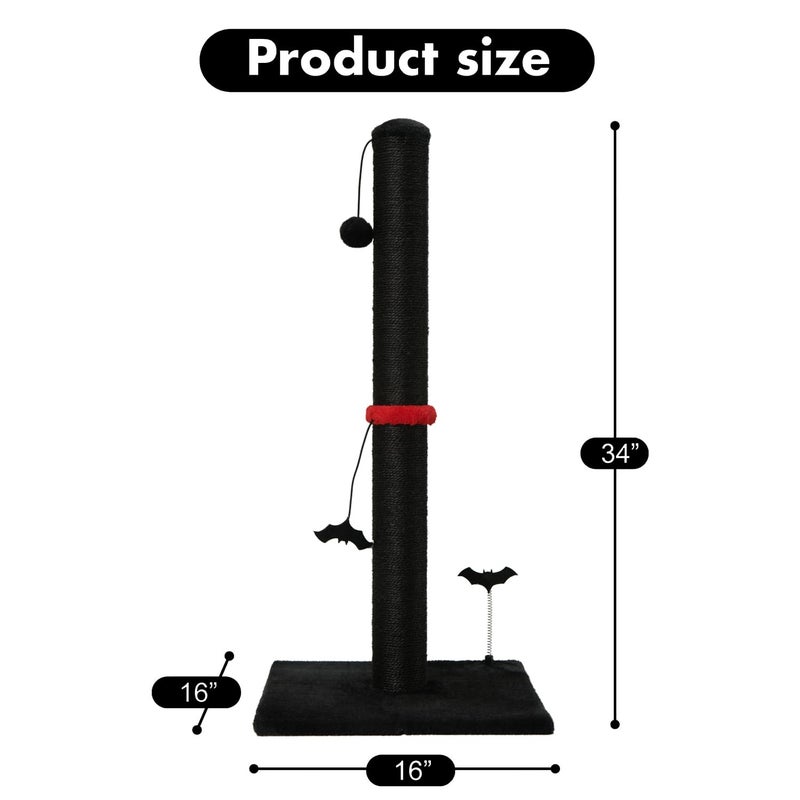 MECOOL Cat Scratching Post Premium Sisal Scratch Posts with Hanging Ball Vertical Scratcher for Indoor Cats and Kittens,Black - Image 4