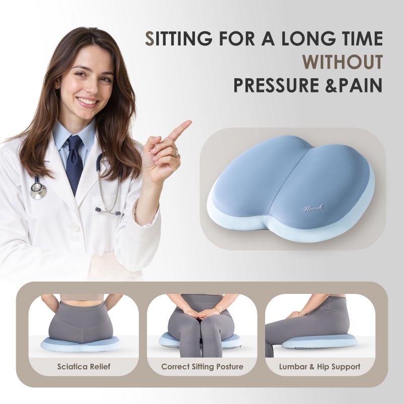 FLORICH Car Seat Cushion and Back Support for Car Ultrathick Memory Foam Office Chair Cushions with Lumbar Support Pillow for Sciatica & Back & Tailbone Pain Relief (Blue) - Image 3