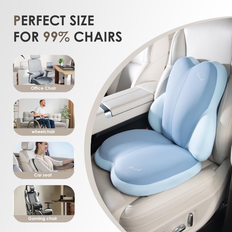 FLORICH Car Seat Cushion and Back Support for Car Ultrathick Memory Foam Office Chair Cushions with Lumbar Support Pillow for Sciatica & Back & Tailbone Pain Relief (Blue) - Image 2