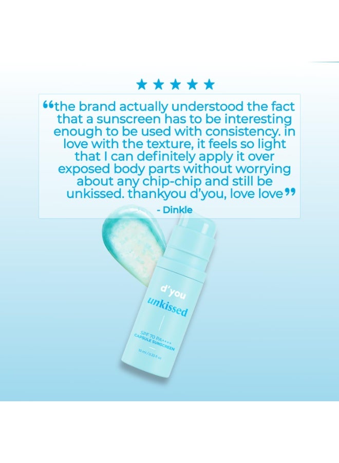 d'you unkissed Serum Sunscreen Broad Spectrum SPF 70+ & PA++++ No Whitecast Hydrating & Cooling 14 Soothing Plant Extracts 10ml - Image 2