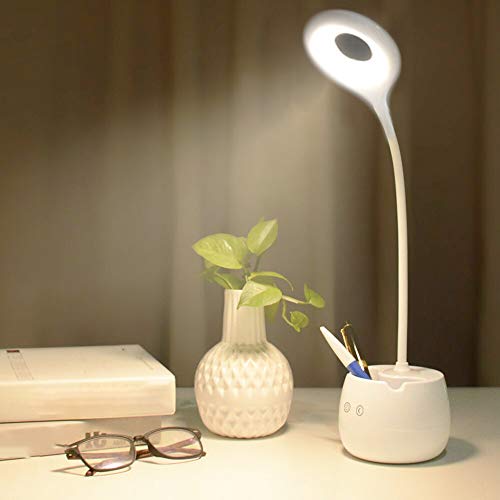 IDOLESHOP Plastic Desk Light With 3 Shades Touch Control Light With Pen And Mobile Holder Design LED Table Lamp (5 In One),White - Image 1