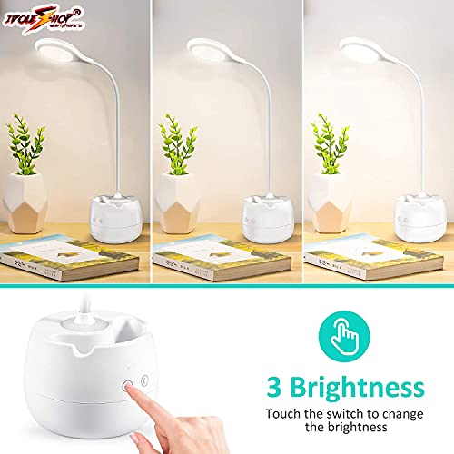 IDOLESHOP Plastic Desk Light With 3 Shades Touch Control Light With Pen And Mobile Holder Design LED Table Lamp (5 In One),White - Image 2