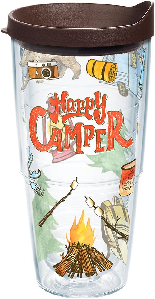 Tervis Happy Camper Tumbler with Wrap and Brown Lid 24oz Clear
