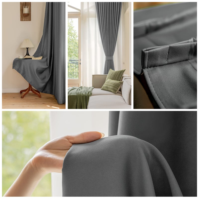 OYRING Pinch Pleat Curtain 52W x 84L Inches Blackout Window Treatment Indoor Outdoor  Triple Weave Solid Thermal Insulated Pleated Curtain for Living Room  Easy Hanging via Hooks  Grey  1 Panel - Image 5