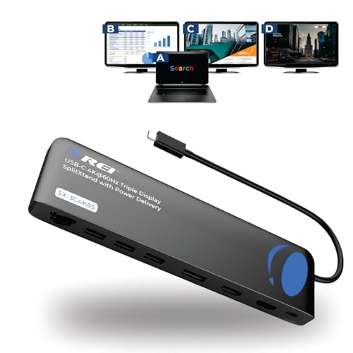 OREI USB C Docking Station Triple Monitor SplitXtend 12in1 Laptop Dock with 2 HDMI DisplayPort 4K60Hz 85W PD Ethernet USB SDTF 3 Monitor Dock MST No Drivers Windows - Image 1