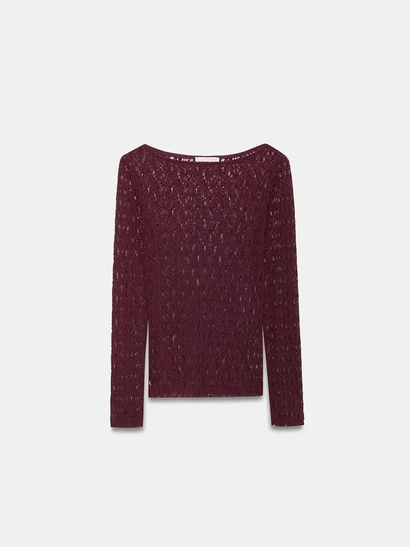 ديلفين DILVIN Slim Fit Lace Boat Neck Blouse