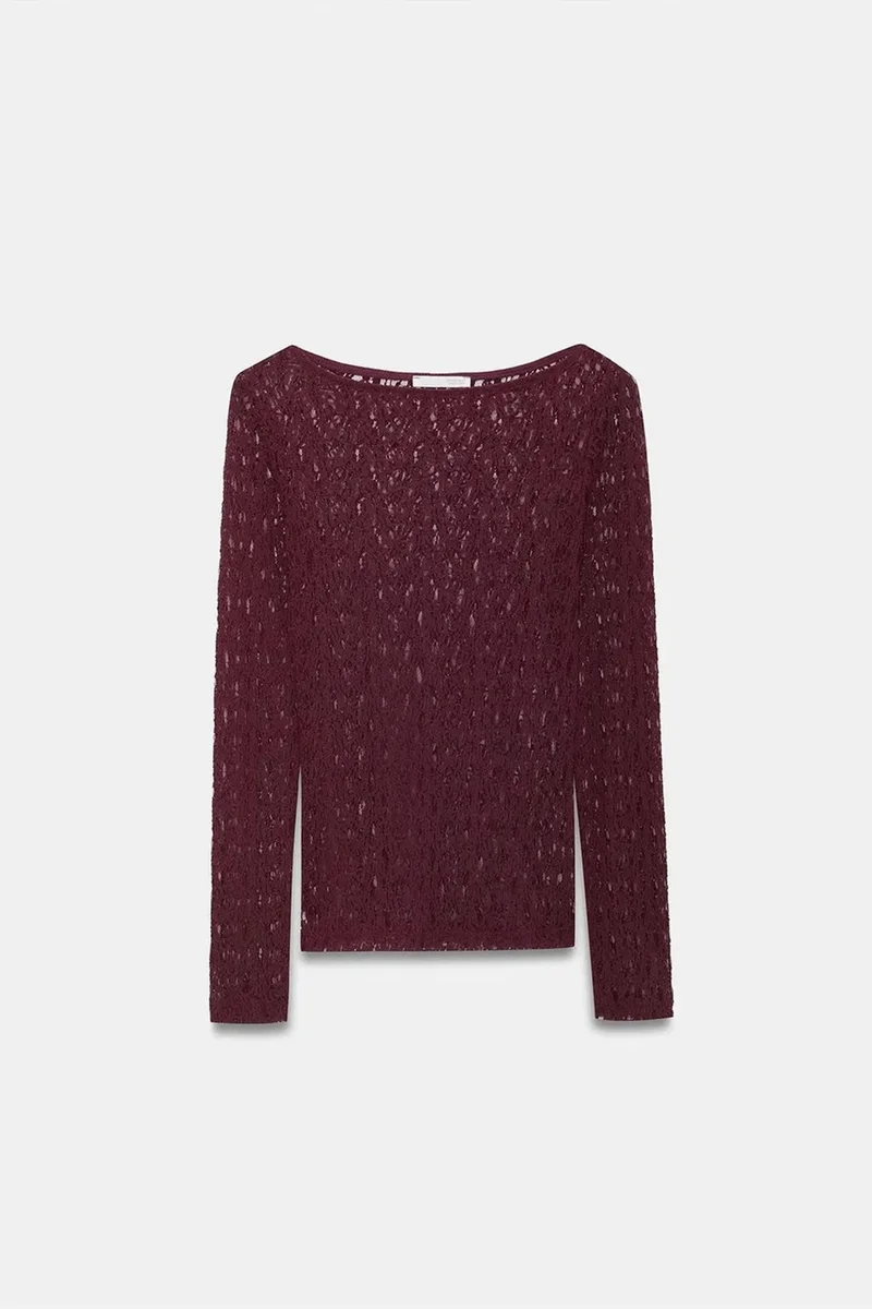 ديلفين DILVIN Slim Fit Lace Boat Neck Blouse
