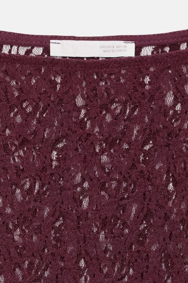 Dilvin Burgundy Red DILVIN Slim Fit Lace Boat Neck Blouse for Women | Best Price UAE