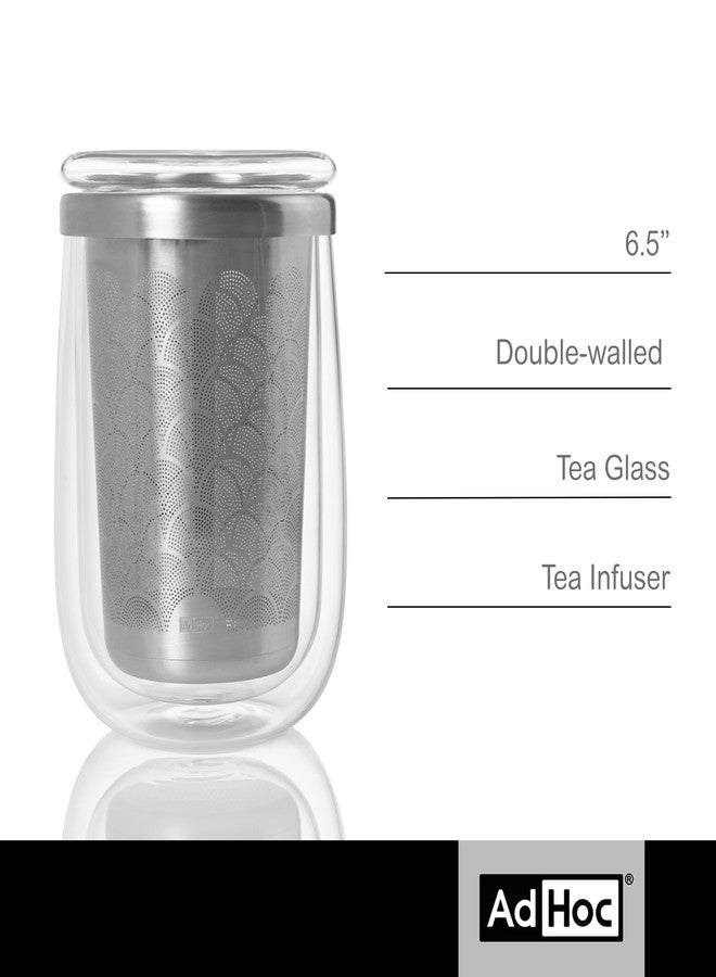 AdHoc Tea Glass with Infuser - Mug with Stainless Steel, Fine Filter - Double-Walled Borosilicate Glass Teacup - Perfect for Brewing Loose Leaf - Includes Drip Stand Lid - Image 2