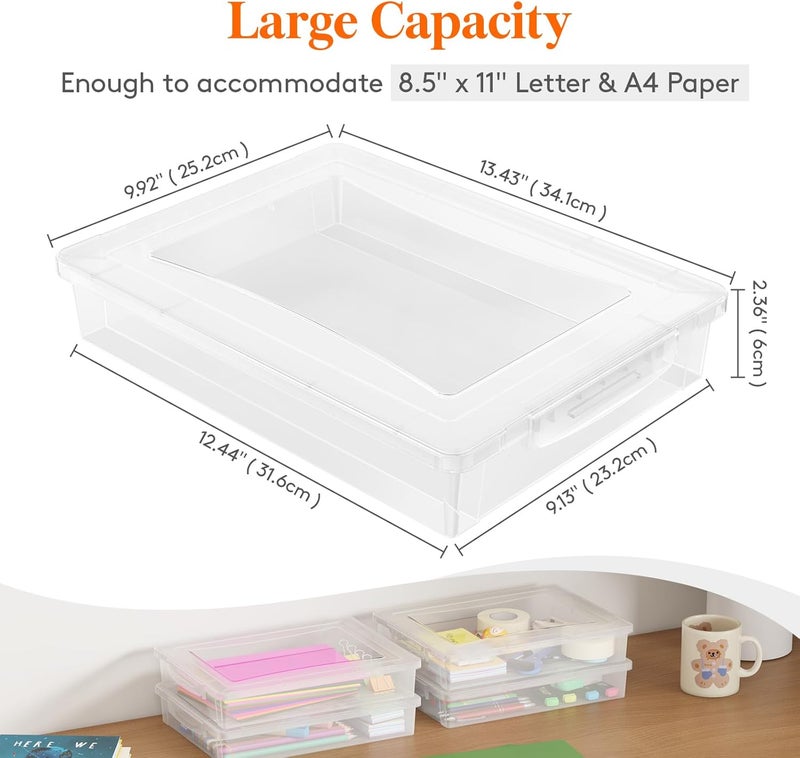 Lifewit 4 Pack Plastic Multi-Purpose Storage Box with Latching Lids, Clear A4 Paper Storage, Classroom Organization, Storage Containers for Board Game, Craft, Document, Magazine, Art Supplies - Image 2