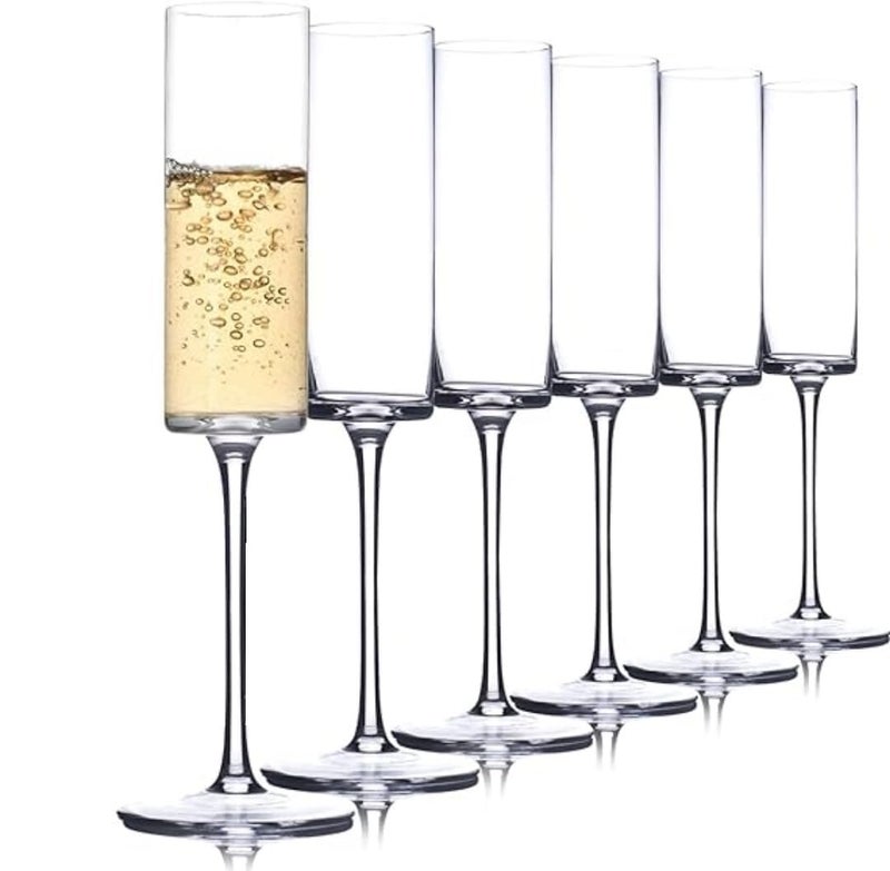 VILON Champagne Wine Glasses Perfect for Parties Gifts Housewarming Weddings Aniversary Lead Free Shatter Resistant Wine Glass Set of 6 Clear SQ Champagne 170ML - Image 4