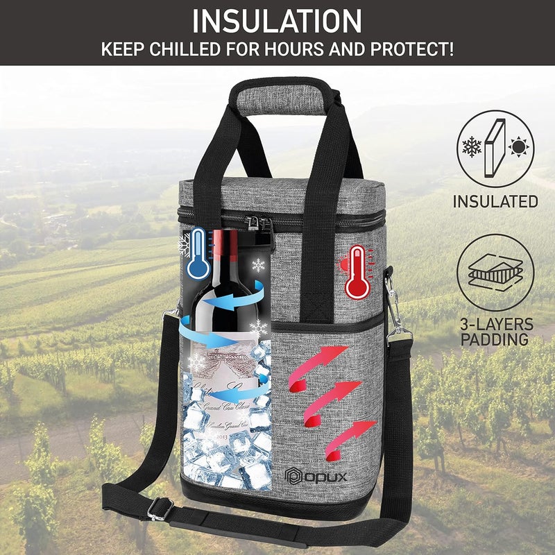 OPUX 4,6 Bottle Wine Bag Tote Carrier | Leakproof Insulated Wine Cooler Bag for Travel, BYOB, Picnic | Padded Portable Wine Bottle Bag for Dinner Party, Christmas Gift for Wine Lovers, Women, Men - Image 2