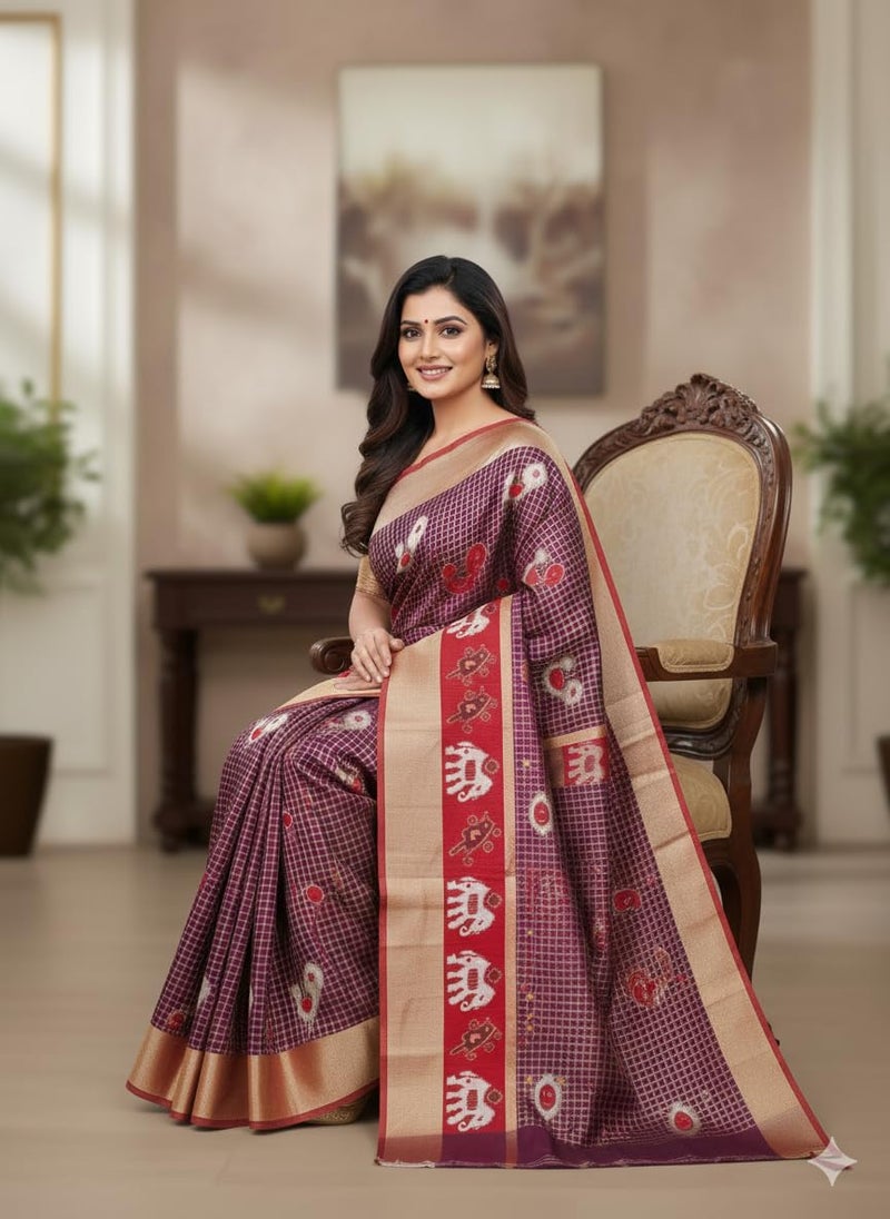 Vivatra Women Banarasi Soft Silk Saree | Jacquard Weaving with Rich Pallu & Border | Includ Matching Utitched Blouse Piece (VT-KP-6005-Wine_Red) - Image 5