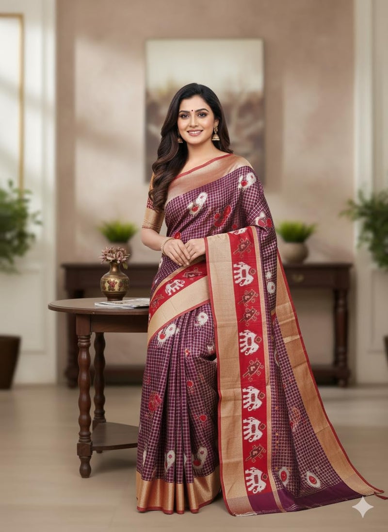 Vivatra Women Banarasi Soft Silk Saree | Jacquard Weaving with Rich Pallu & Border | Includ Matching Utitched Blouse Piece (VT-KP-6005-Wine_Red) - Image 4