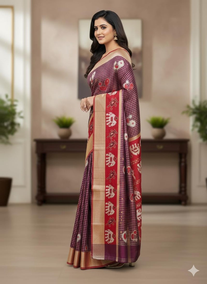 Vivatra Women Banarasi Soft Silk Saree | Jacquard Weaving with Rich Pallu & Border | Includ Matching Utitched Blouse Piece (VT-KP-6005-Wine_Red) - Image 2