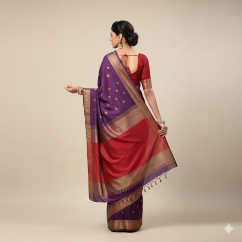 Vivatra Women Banarasi Soft Silk Saree | Jacquard Weaving with Rich Pallu & Border | Includ Matching Utitched Blouse Piece (VT-KP-6005-Wine_Red) - Image 3