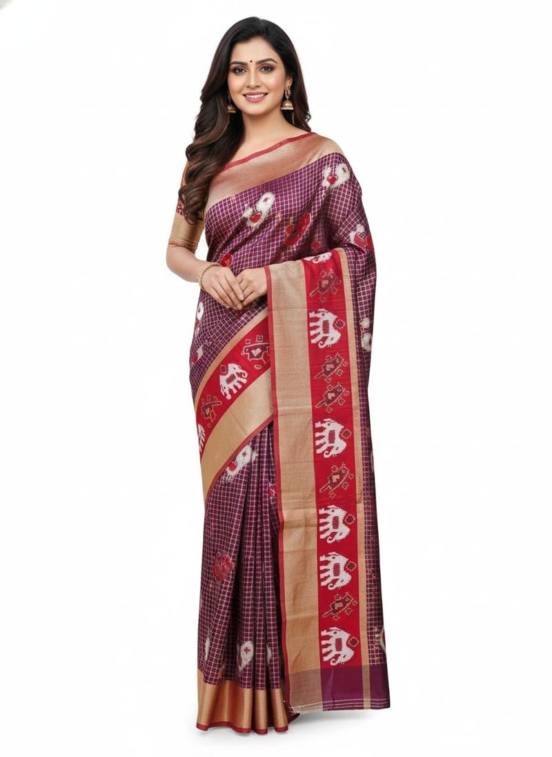 Vivatra Women Banarasi Soft Silk Saree | Jacquard Weaving with Rich Pallu & Border | Includ Matching Utitched Blouse Piece (VT-KP-6005-Wine_Red) - Image 1