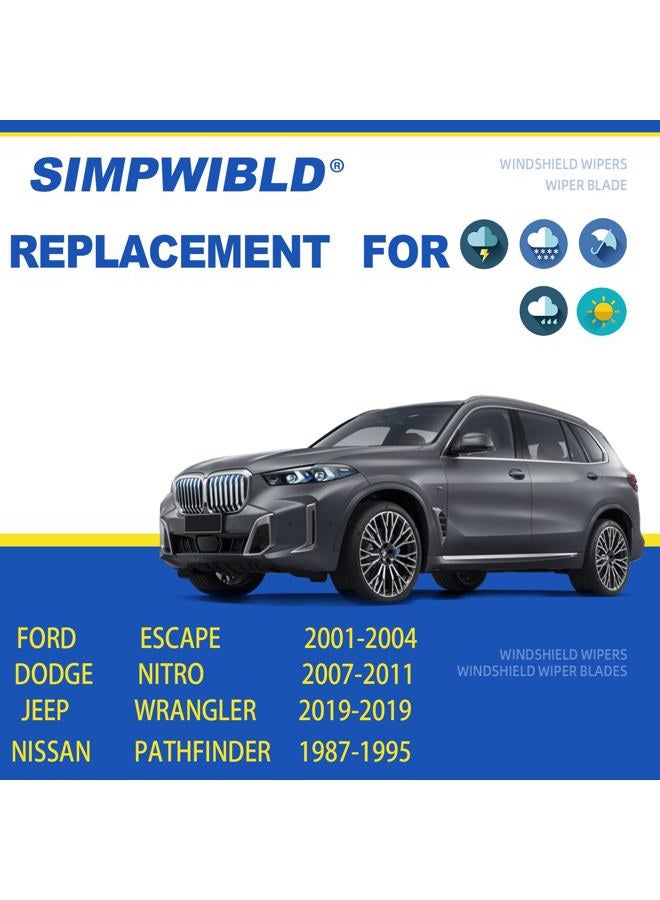 SIMPWIBLD 2 Factory Wiper Blades Replacement For 2001-2004 Ford Escape/2019-2020 Jeep Wrangler Original Equipment Windshield Wiper Blades Set 19"+19" (Set of 2) U/J HOOK - Image 2