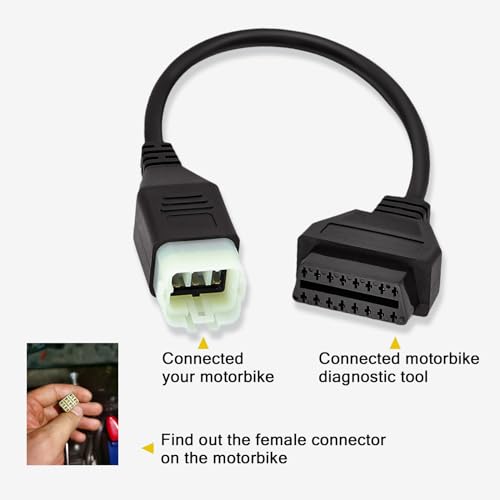 lydesor OBD Adapter Fit for Kawasaki Motorcycle 6pin to 16pin Obdii Diagnostic Tool Cable Connector,Fit for Z900RS/Z800/Z900/Z1000/ZX10R/ZX14R/H2 Motorbike,Work with ELM327 OBD2 Scanner Code Reader - Image 3