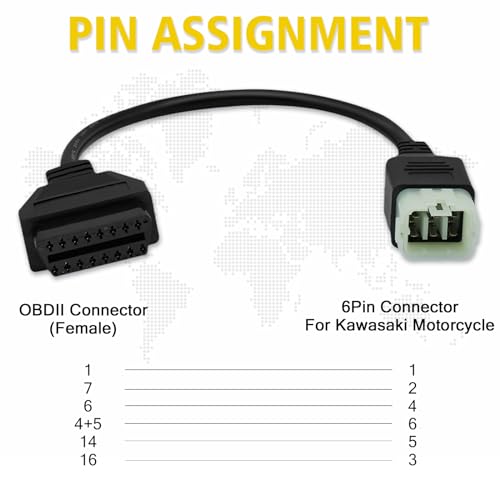 lydesor OBD Adapter Fit for Kawasaki Motorcycle 6pin to 16pin Obdii Diagnostic Tool Cable Connector,Fit for Z900RS/Z800/Z900/Z1000/ZX10R/ZX14R/H2 Motorbike,Work with ELM327 OBD2 Scanner Code Reader - Image 5