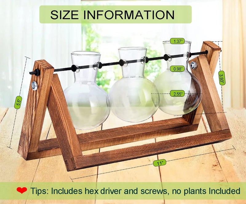Kingbuy Plant Terrarium Propagation Station - 3 Glass Bulb Vases with Retro Wooden Stand Boho Desktop Planter for Hydroponics Home Garden Indoor Home Office Decor Unique Gifts for Women & Plant Lovers - Image 5