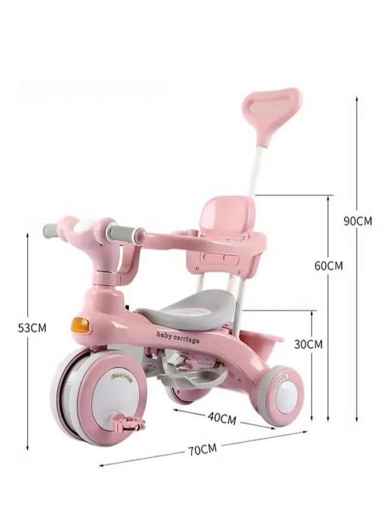3 In 1 Kids Tricycle kids ABS Foot Pedals Storage Bag Sponge Seat Guardrail And Shock Absorbing Wheels For 1 6 Years Old-Pink - Image 3