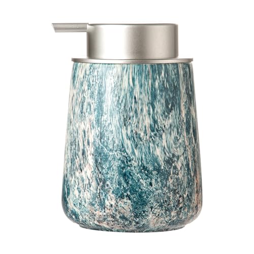 Enra Ceramic Hand Soap Dispenser,12 oz Blue Lotion Dispenser Bathroom Liquid Refillable Dish Soap Dispenser for Bathroom Kitchen with Easy-to-Press Silver Pump (Blue Liquid Type) - Image 1
