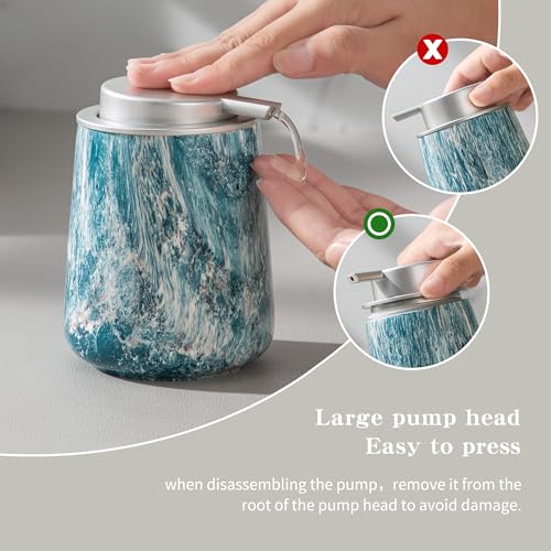 Enra Ceramic Hand Soap Dispenser,12 oz Blue Lotion Dispenser Bathroom Liquid Refillable Dish Soap Dispenser for Bathroom Kitchen with Easy-to-Press Silver Pump (Blue Liquid Type) - Image 4