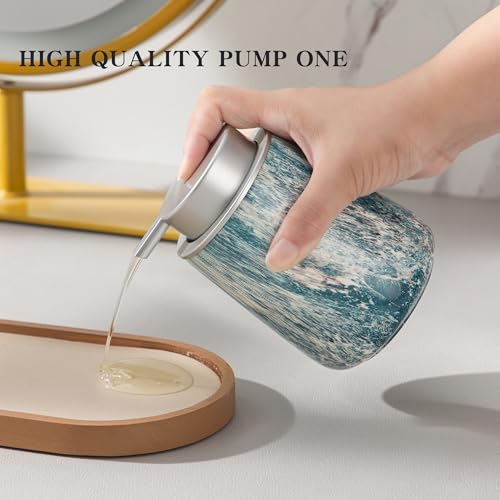 Enra Ceramic Hand Soap Dispenser,12 oz Blue Lotion Dispenser Bathroom Liquid Refillable Dish Soap Dispenser for Bathroom Kitchen with Easy-to-Press Silver Pump (Blue Liquid Type) - Image 5