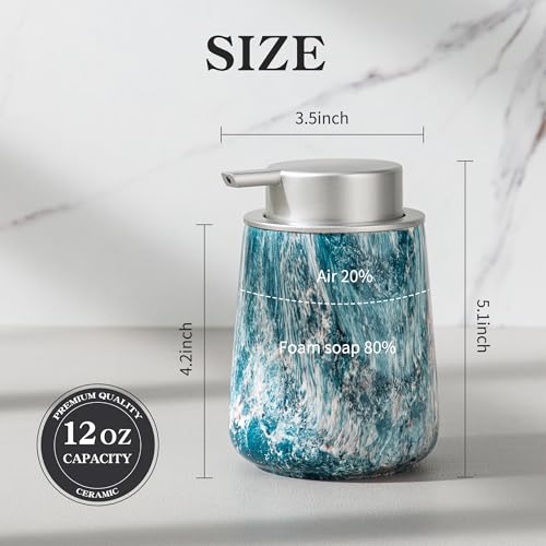 Enra Ceramic Hand Soap Dispenser,12 oz Blue Lotion Dispenser Bathroom Liquid Refillable Dish Soap Dispenser for Bathroom Kitchen with Easy-to-Press Silver Pump (Blue Liquid Type) - Image 2
