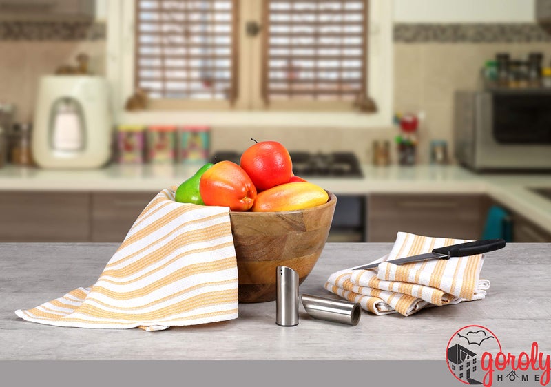 Goroly Home Dish Cloth 100% Cotton Pack of 6 Dish Towels Hand & Tea Towels 18x28 Inch, Premium, Highly Absorbent, Quick Drying, Soft, Kitchen, Mustard & White, Striped, Hanging Loop - Image 5