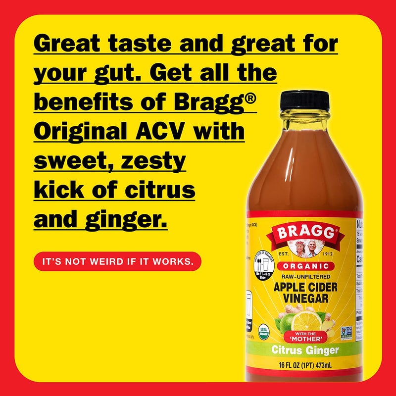 Bragg Organic Apple Cider Vinegar Citrus Ginger Blend with the Mother - 16 fl oz - Raw and Unfiltered - Image 2
