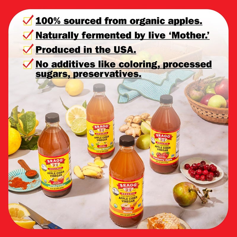 Bragg Organic Apple Cider Vinegar Citrus Ginger Blend with the Mother - 16 fl oz - Raw and Unfiltered - Image 3