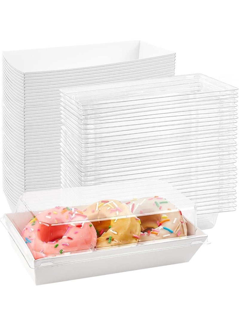 50 Pack Paper Sandwich Boxes with Clear Secure Lids – Charcuterie Boxes, 19 cm Long White Disposable Food Containers for Bakery, Desserts, Strawberries, Cake Slices & Cookies - Image 1
