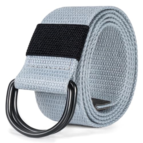 maikun Mens & Womens Canvas Belt with Black D-ring 1 1/2" Wide, Cloth Light Grey Belt for Men, Length 110cm - Image 1