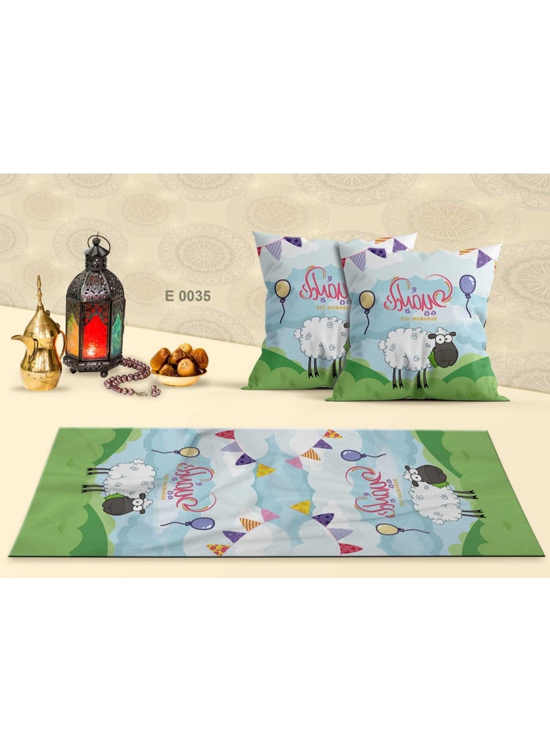 طقم رنر عيد الاضحى مفرش و 2 كفر كوشنز 45*45 قطيفة - Image 2