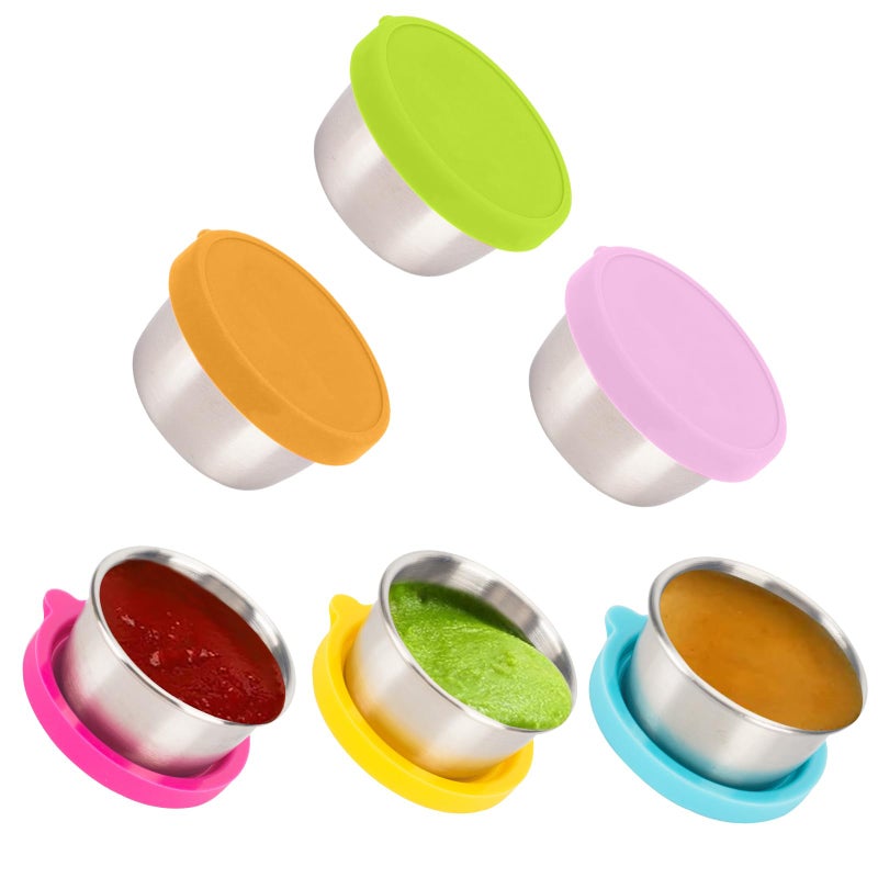 Ecurfu [6 Pack] Salad Dressing Containers To Go  1.5 oz Small Condiment Containers Stainless Steel Sauce Cups With Leakproof Silicone Lids For Lunch Boxes  Picnics and Travel - Image 1