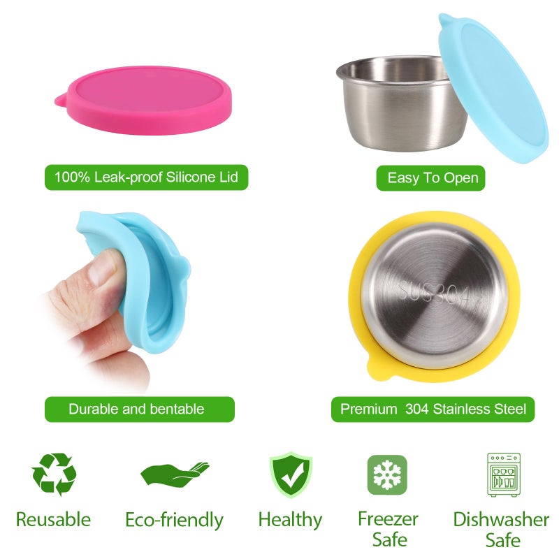 Ecurfu [6 Pack] Salad Dressing Containers To Go  1.5 oz Small Condiment Containers Stainless Steel Sauce Cups With Leakproof Silicone Lids For Lunch Boxes  Picnics and Travel - Image 3