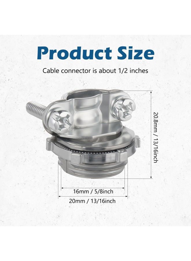 WENORA 50 Pack 1/2 inch Clamp Type Cable Connectors, Zinc Alloy Wire Clamps for NM Cables, Electric Wires, Metallic Conduit, Electrical Box, Silver - Image 2