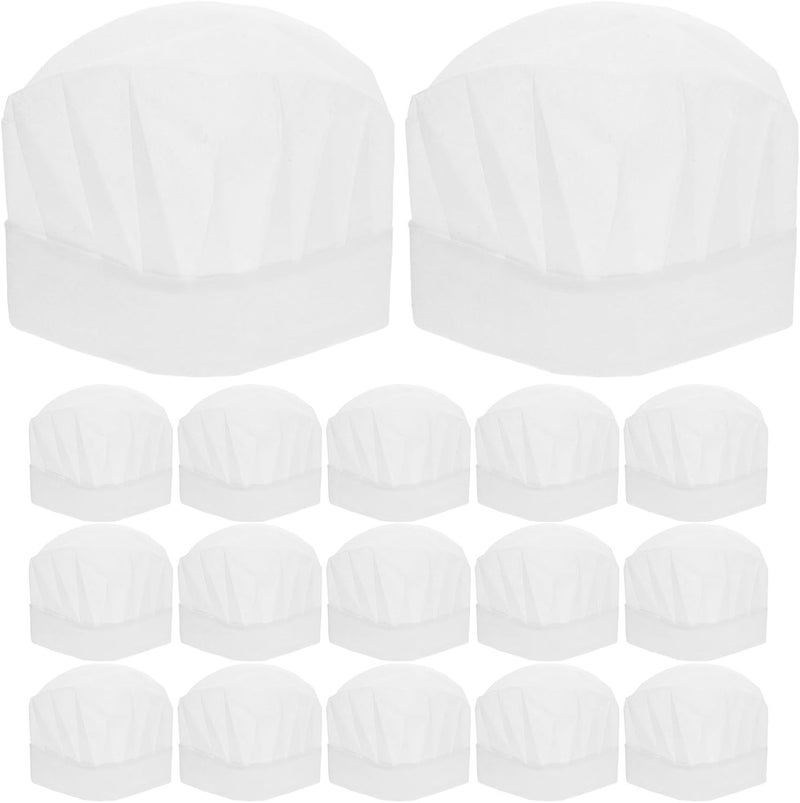 GALPADA 20pcs Disposable Chef Hats White Paper Baking Cap Lightweight Kitchen Headgear for Boys Cooking Class Party - Image 1