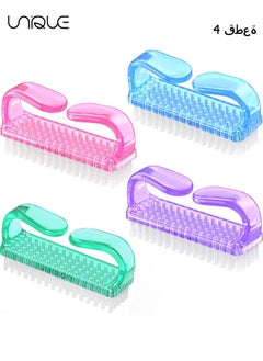 Unique 4 Piece Handle Nail Brush, Fingernail Cleaning Brush, Nail Art Tool, Toe & Nail Cleaning Brush, Hand Scrub Brush Cleaning Brush Kit for Toes, Shower, Garden, Pets, Kids & Women & Men  - Image 1