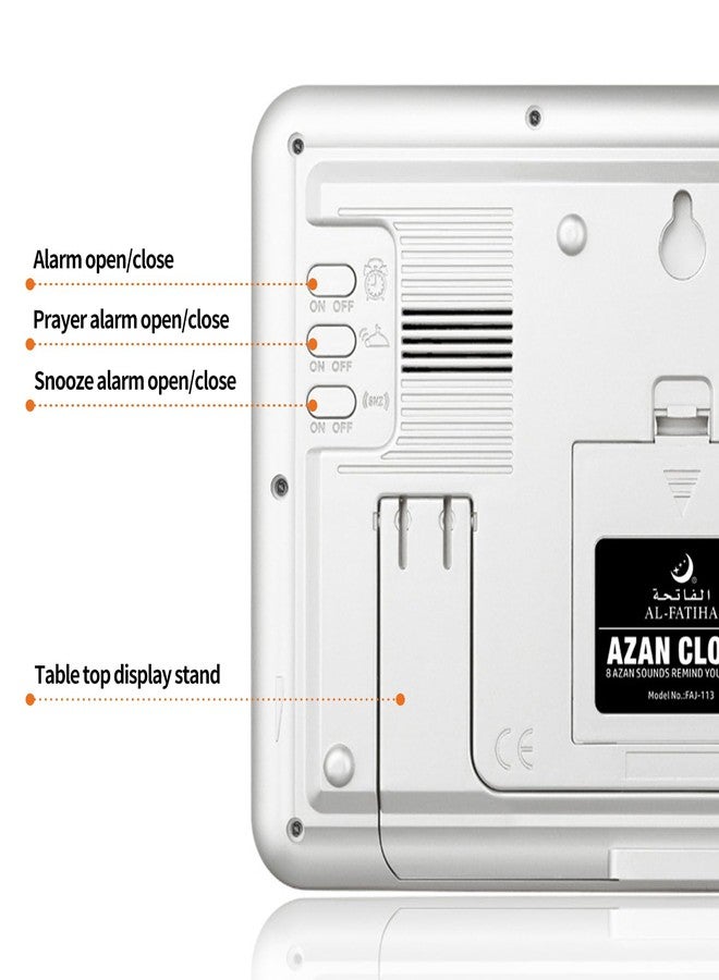OUD Bukhoor Azan Clock, Automatic Worldwide Digital 8 Azan Prayer Sounds Muslim Prayer Clock for USA Home Decor (White) - Image 4
