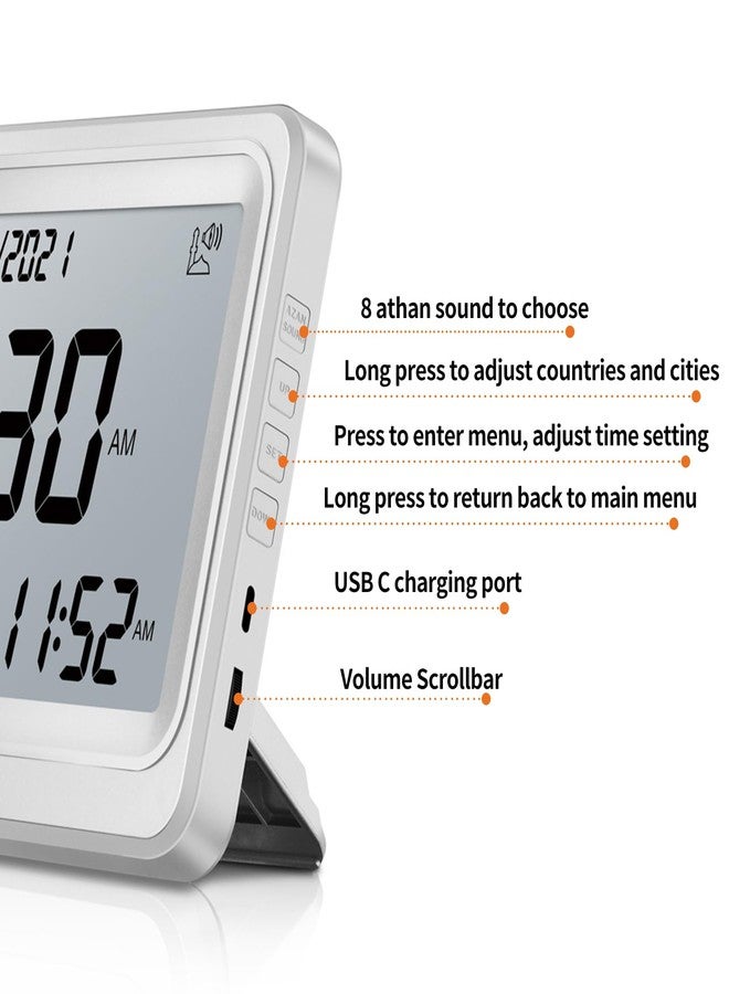 OUD Bukhoor Azan Clock, Automatic Worldwide Digital 8 Azan Prayer Sounds Muslim Prayer Clock for USA Home Decor (White) - Image 3