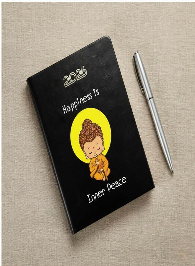 Castleore Printed Executive Notebook Diary 2026 PU Foam Padded Artificial Leather Cover A5 Size 8.3 inch x 6 inch Premium Paper Quality 365 Pages Daily Monthly Planner with Dates (Inner Peace Black 2026) - Image 1