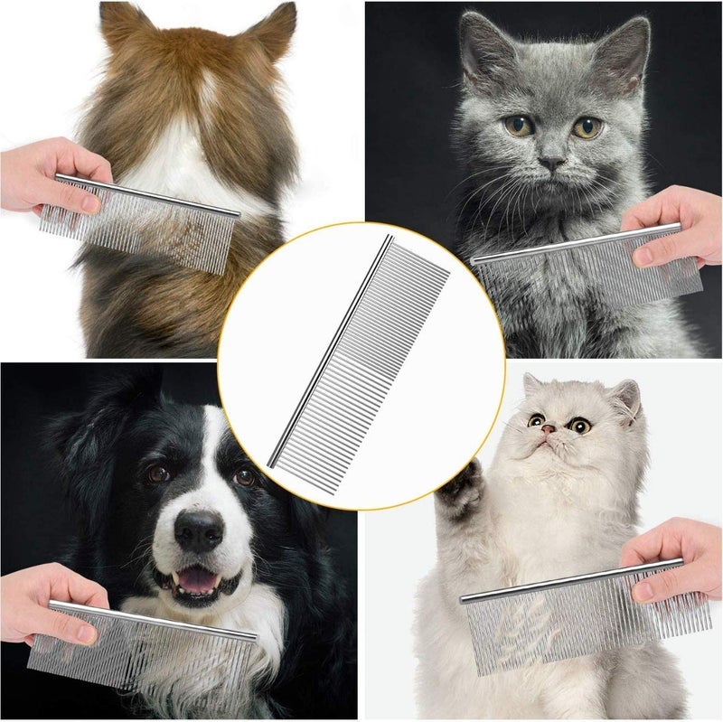 HEVIR Stainless Steel Pet Grooming Comb - Flat Comb for All Breeds and Sizes | Dematting Tool with Rounded Teeth and Non-Slip Grip Handle | Ideal for Dogs, Cats, Puppies, Rabbits - Prevents Knots - Image 5