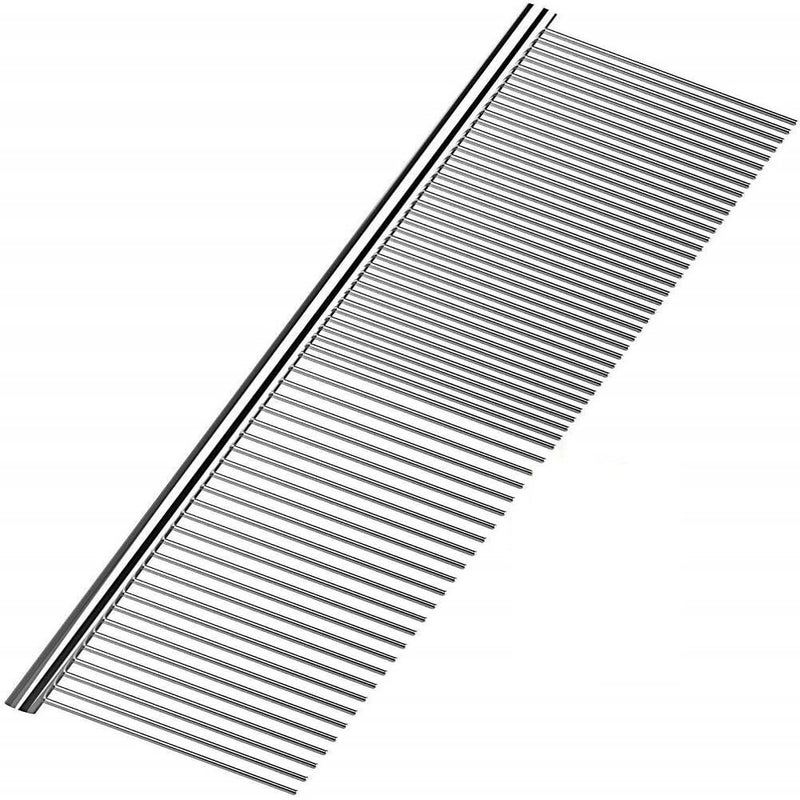 HEVIR Stainless Steel Pet Grooming Comb - Flat Comb for All Breeds and Sizes | Dematting Tool with Rounded Teeth and Non-Slip Grip Handle | Ideal for Dogs, Cats, Puppies, Rabbits - Prevents Knots - Image 2