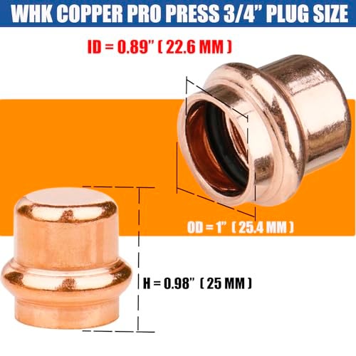 WHK 8 Pack 34 Inch Press Pro Copper End Cap Pro Press 34 Cooper End Plug Press Fittings Copper Pipe End CapLeadFree - Image 3