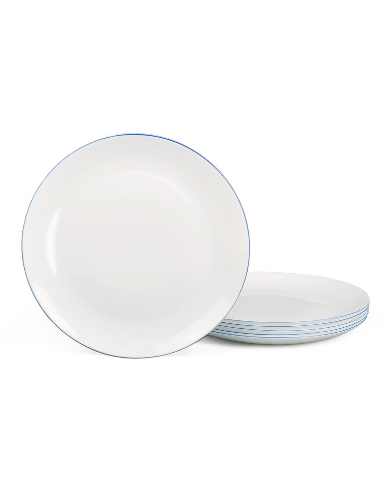 LaGlint 10.5 inch Dinner Plate Set of 6, Lightweight Round Opal Glass Dinnerware Plates, Dishwasher and Microwave Safe, Hand Painted Navy Blue Rim - Image 1